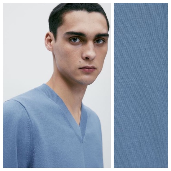 NWT. Massimo Dutti Man Blue Cotton V-Neck Sweater. Size XL. - Picture 3 of 11
